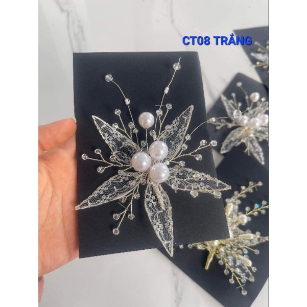 Tổng hợp các mẫu cài tóc cô dâu hoa voan phối lưới hạt trai, phụ kiện cài tóc cô dâu, phụ kiện cưới, pk Khánh huyền