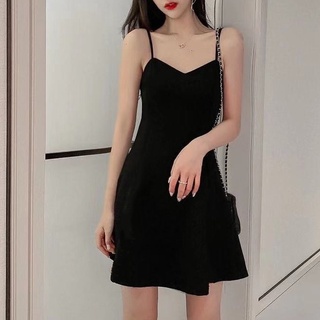 Đầm Ngắn Hai Dây Dáng Chữ a Màu Đen Thời Trang Mùa Hè Phong Cách Mới Cho Nữ