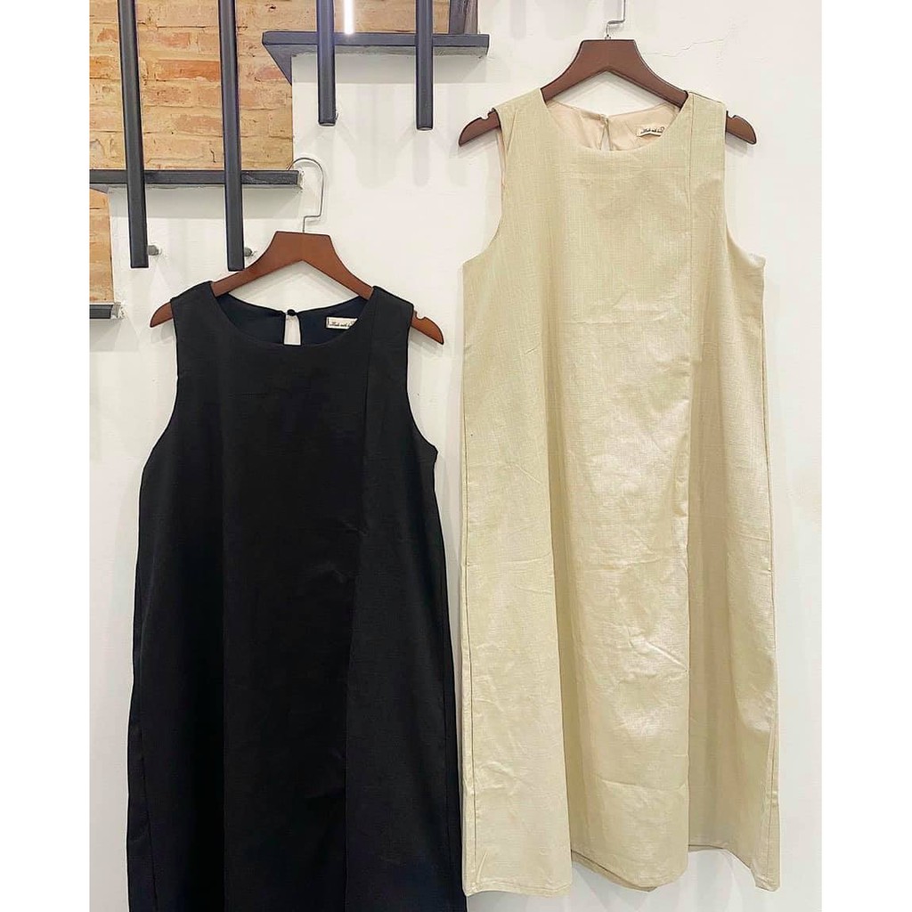 ĐẦM LINEN SUÔNG HAI MÀU ĐEN NUDE - LIM DRESS
