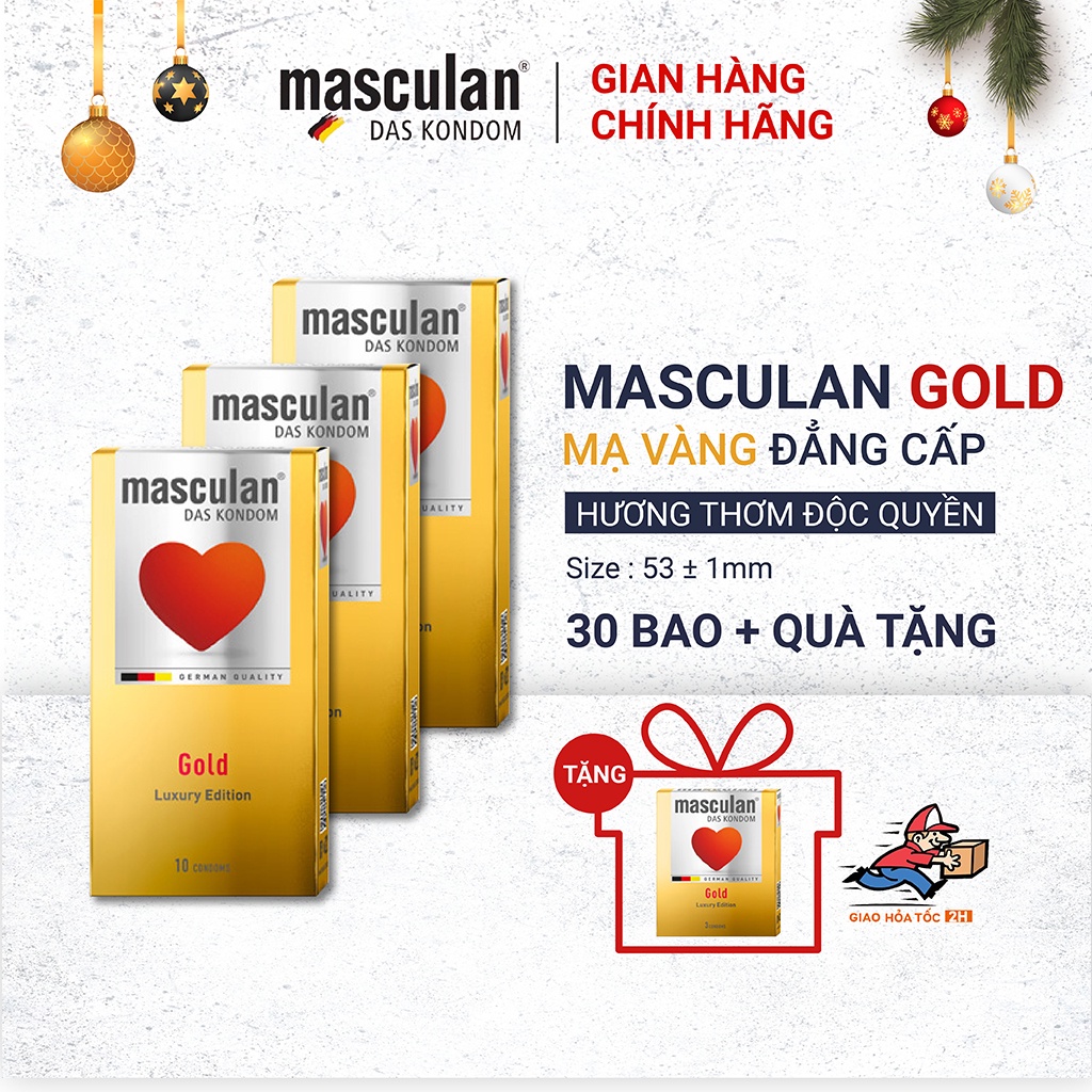 Combo 3 Hộp Bao Cao Su Masculan - Ánh vàng sang trọng - Gold Luxury Edition - Tặng Hộp 3 Bao Cùng Loại