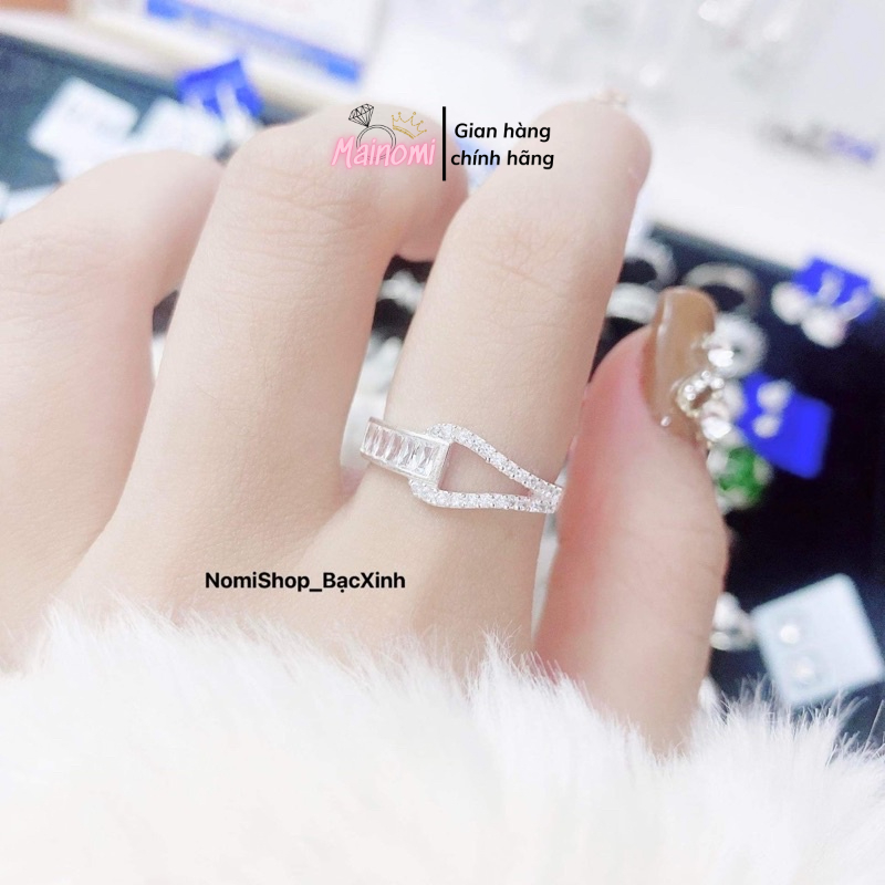 Nhẫn nữ bạc ta chéo đính đá lấp lánh kiểu dáng sang chảnh nhẫn dày dặn sáng bóng Mainomi Shop Bạc Xinh