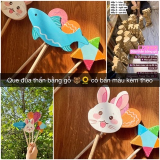 Cây đũa thần bằng gỗ 🐻🪄✨ màu mộc - 6 mẫu đa dạng: mặt trăng, chú cá, trái tim, ngôi sao, bé thỏ, hình tròn💕