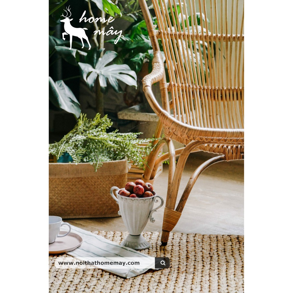 Ghế mây thư giãn đọc sách ngoài trời HOME MÂY - Sản phẩm chuẩn kích thước cho người lớn, chất liệu mây bền và chắc chắn
