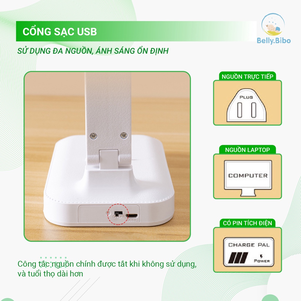 Đèn học để bàn tích điện Belly Baby, đèn bóng LED chống cận thị 3 màu ánh sáng đọc sách làm việc | BigBuy360 - bigbuy360.vn