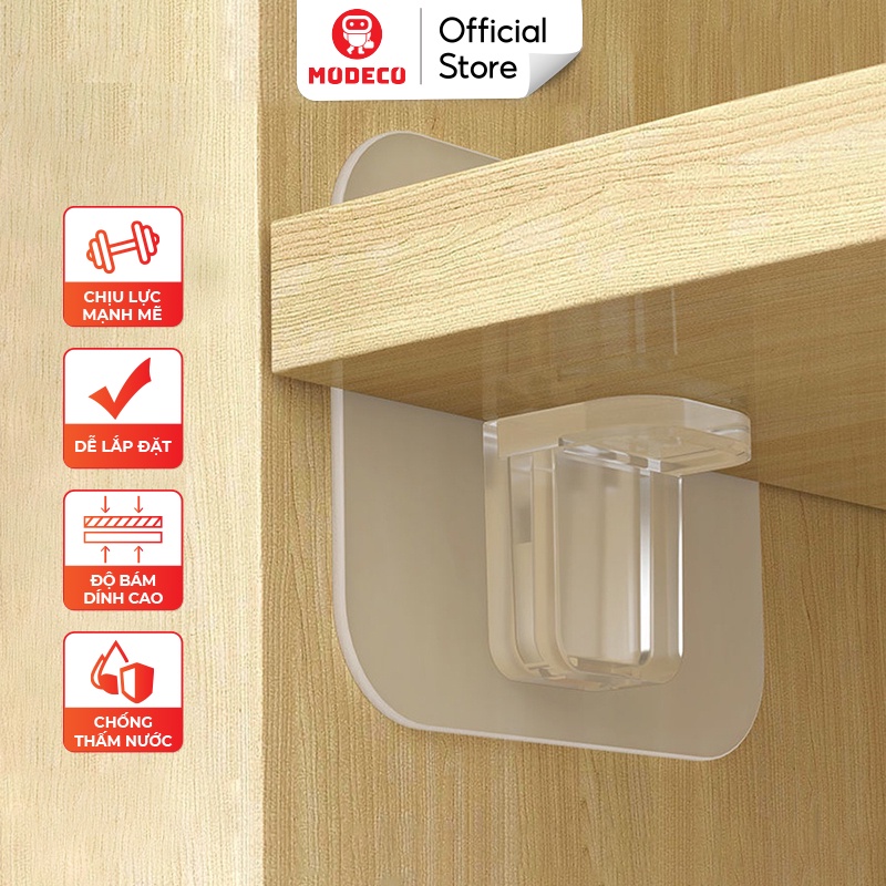 Miếng Dán Chốt Đỡ Kệ Cao Cấp Modeco – Ke Góc Chữ L Đỡ Kệ Gỗ Treo Tường, Đợt Tủ, Khung Tranh – Không Cần Khoan Đục