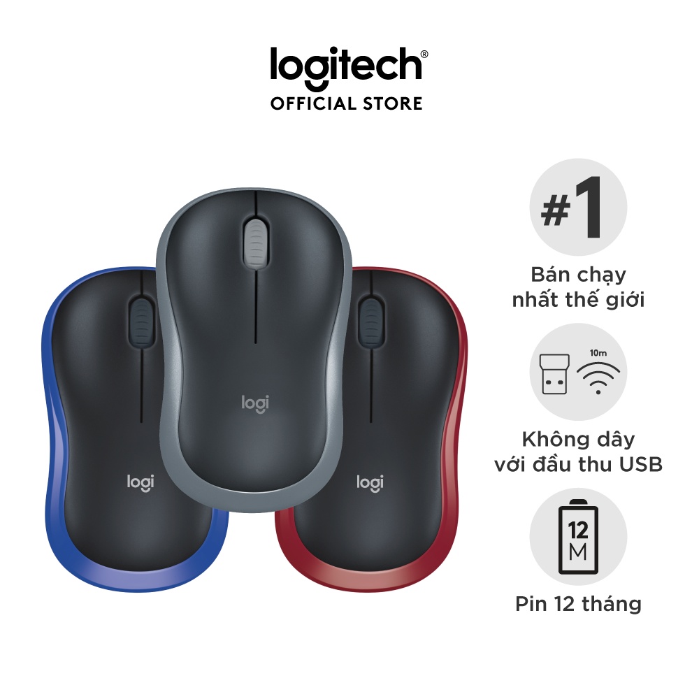 Chuột không dây Logitech M185 – USB, nhỏ gọn, thuận cả 2 tay, phù hợp PC/Laptop