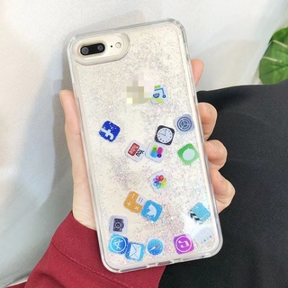 Ốp Điện Thoại Quicksand Cho iPhone 15 14 13 12 11 Pro X XS Max Mini 7 8 6 6s plus Vỏ Điện Thoại Di Động Biểu Tượng Ứng Dụng Chảy Chất Lỏng Dễ Thương