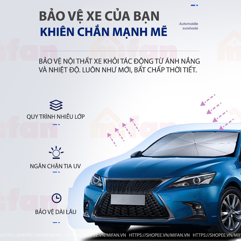 Ô che nắng kính trước xe ô tô, Bạt che nắng kính lái xe hơi bảo vệ nội thất ô tô chống nắng, chống tia UV hiệu quả