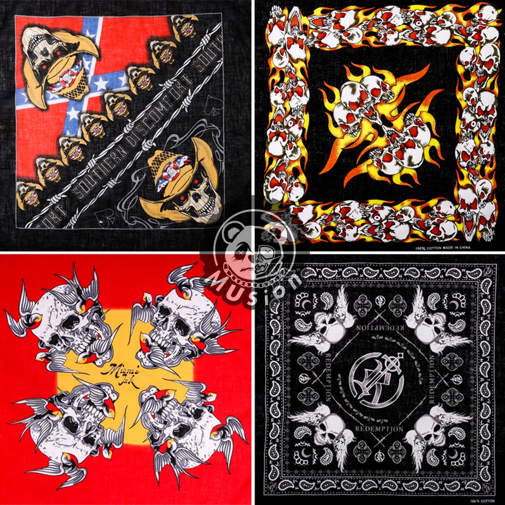 Khăn cotton hình vuông in họa tiết đầu lâu thời trang hip hop 55x55cm cho nam & nữ