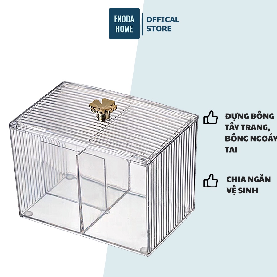 Hộp Đựng Bông Tẩy Trang, Bông Ngoáy Tai Có Nắp Enoda Home Trong Suốt Chia Ngăn R005