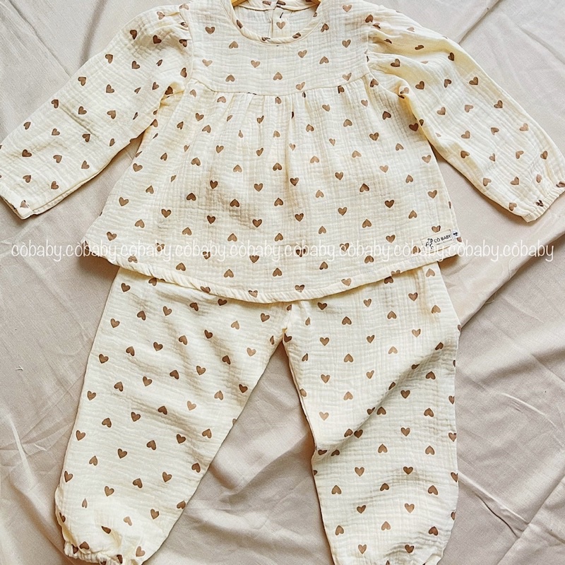 Bộ ngủ dài vải xô muslin họa tiết xinh cho bé trai bé gái