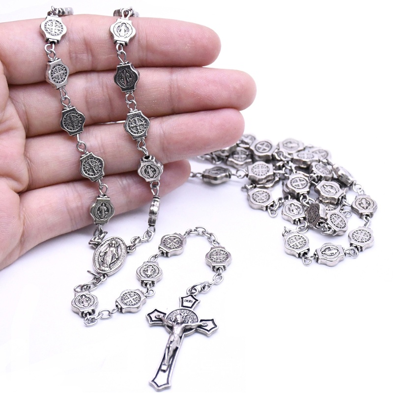 YOI Vintage Cho Chữ Thập Mân Côi Vòng Cổ Công Giáo Religoin Dành Cho Nam Nữ Bạc 8 Mm Bea
