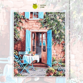 Tranh tô màu số hóa Madoca có khung 40x50cm trà chiều trước hiên nhà T5030