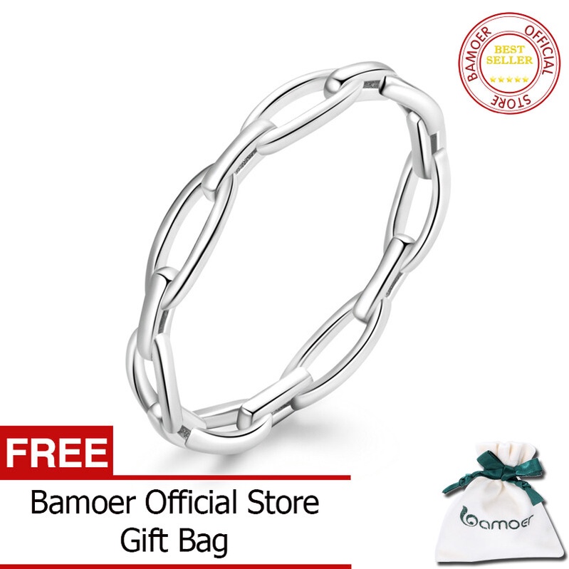 Nhẫn thiết kế dây chuyền bạc Bamoer đích thực 925 dành cho nữ Trang sức thời trang BSR211