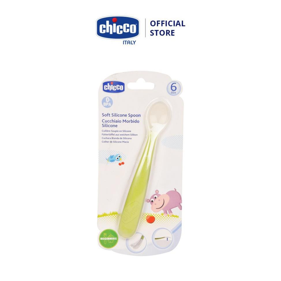 Thìa ăn Silicone màu xanh lá/màu đỏ Chicco