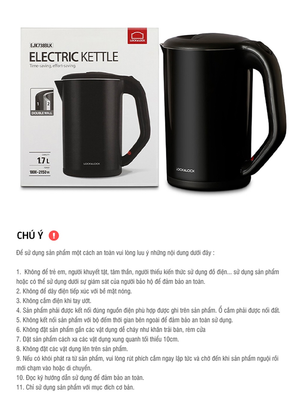 Mô tả Ấm đun siêu tốc LocknLock EJK738 EJK341 1.7L - Hàng chính hãng, tự ngắt khi sôi - JoyMall - 9