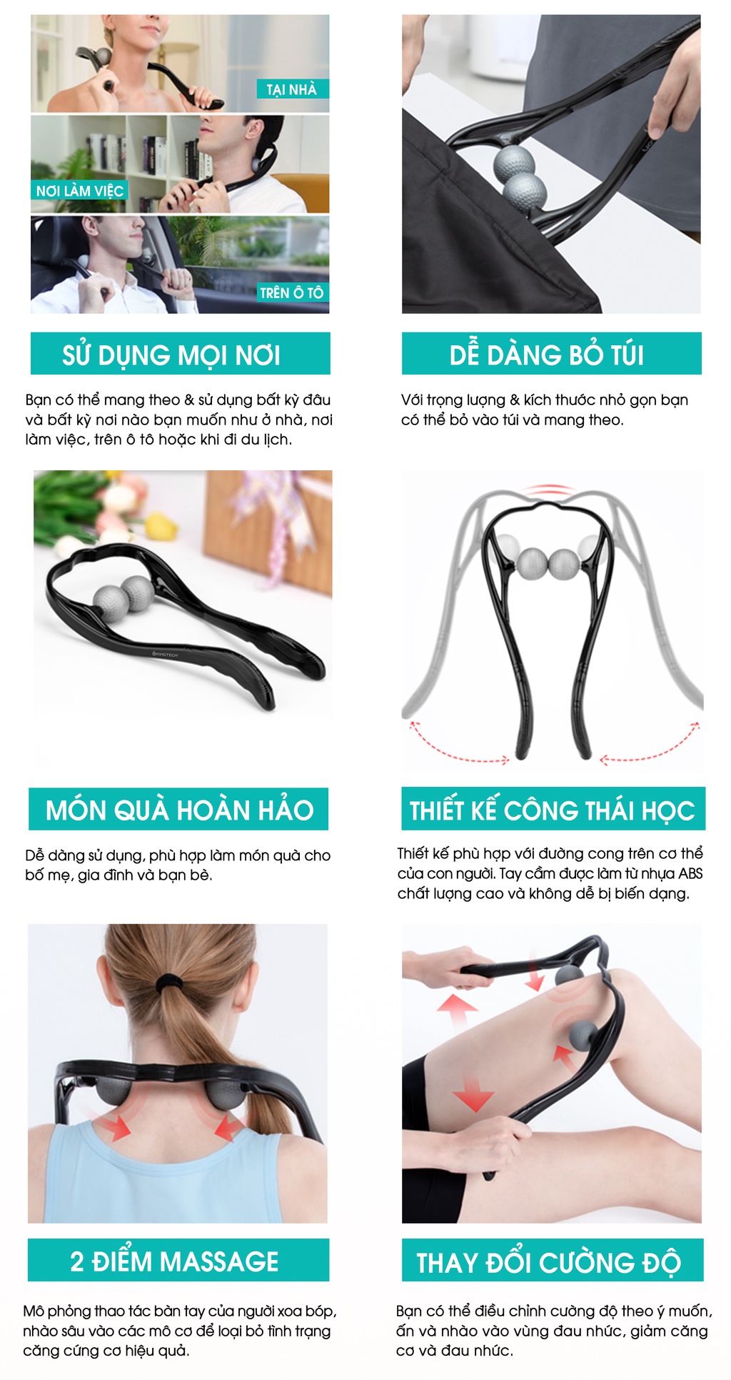 Mô tả Dụng Cụ Massage Đa Năng Cao Cấp KingTech - Hỗ Trợ Cổ, Vai, Gáy - Tiện Dụng, Nhẹ Nhàng - Chính Hãng - 12