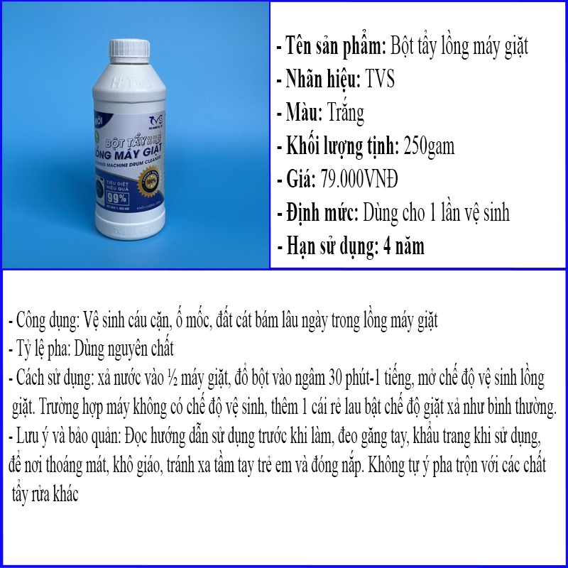 Ảnh Bột Tẩy Lồng Máy Giặt TVS Loại Mạnh, Vệ Sinh Lồng Máy Giặt Cửa Đứng Cửa Ngang 300g 3