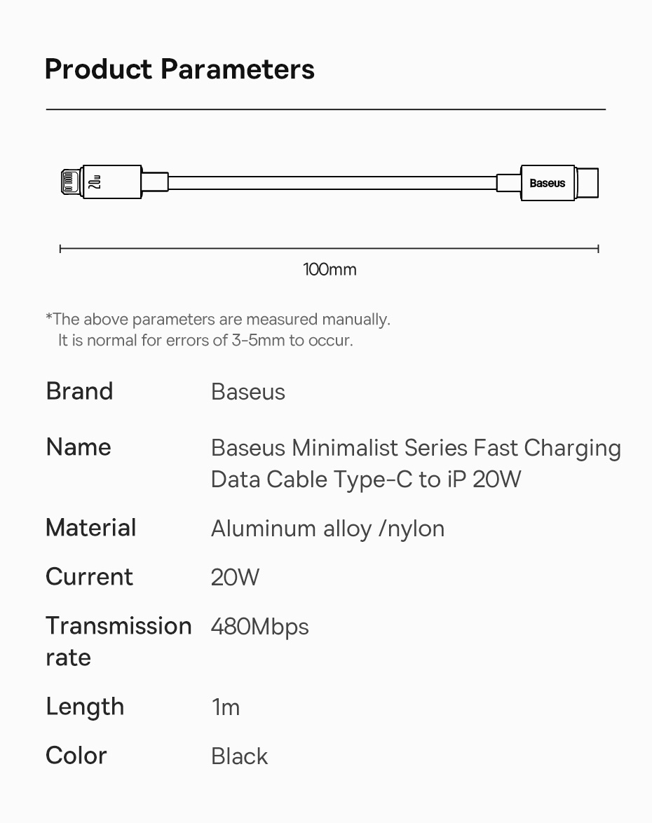 Mô tả Dây cáp sạc nhanh BASEUS PD 20W USB-C thích hợp cho Phone - 4
