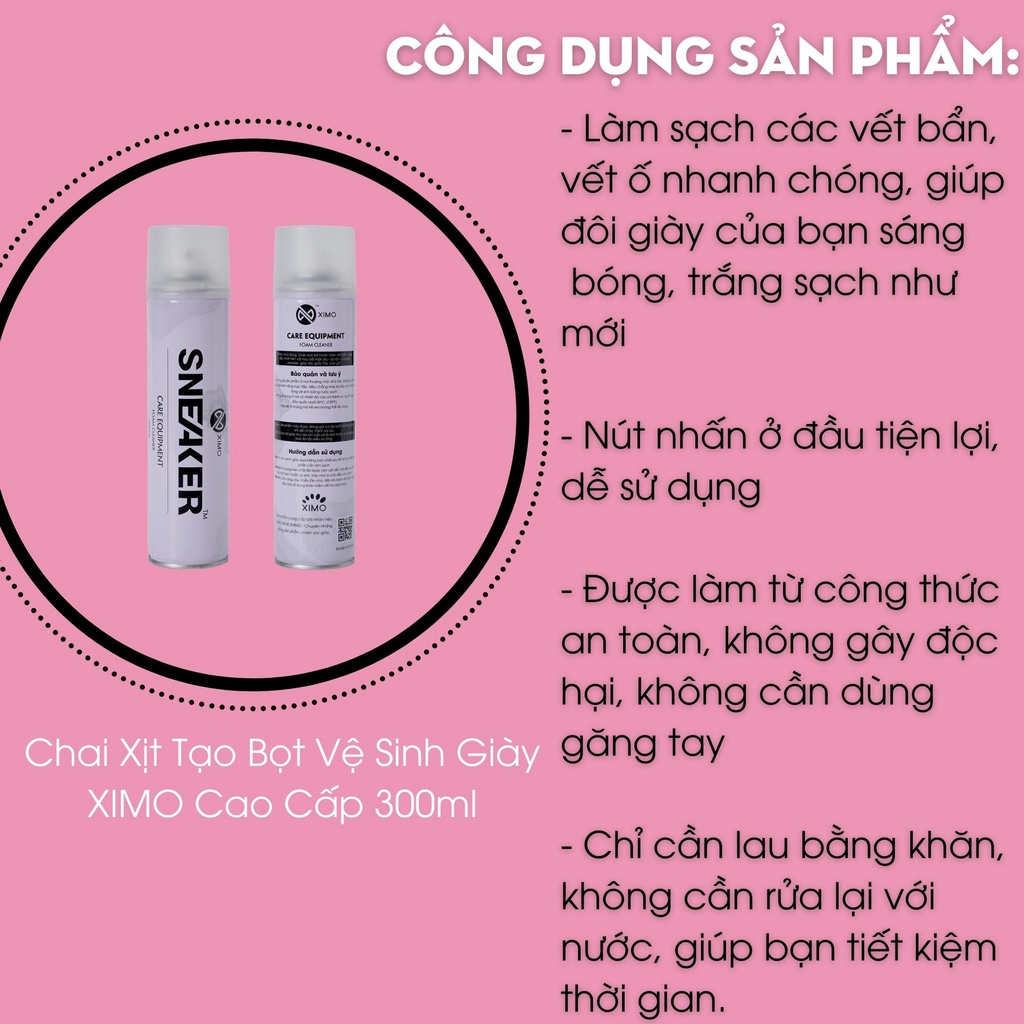 Mô tả Chai Xịt Tạo Bọt Vệ Sinh Giày XIMO Cao Cấp 300ml - 3
