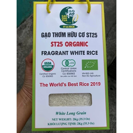 Gạo ST25 Hữu Cơ 2Kg - Thương Hiệu Gạo Ông Cua - Cơm mềm dẻo, thơm nhẹ