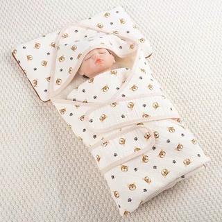 Chăn Ủ Có Mũ Kèm Đai Cotton Organic Xuất Hàn Cho Bé 90x90cm