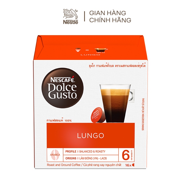 Cà phê đen rang xay Nescafé Dolce Gusto - Lungo hộp 104g (16 viên nén x 6.5g)