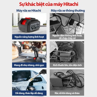 Máy rửa xe cao áp mini cầm tay vệ sinh, tưới hoa, xịt rửa xe gia đình Hitachi có bình tạo bọt pin trâu [Full Box giá rẻ]