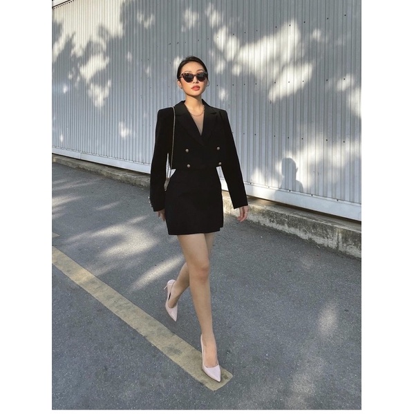 Bộ -Áo blazer nữ & Chân váy [MAY THEO SỐ ĐO] - chất liệu cao cấp, 2 lớp, lót lụa mềm, màu ĐEN - Tiệm may Diluclothing