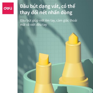 Set 6 bút highlight đánh dấu dòng dạ quang Deli màu pastel tươi sáng, bút ghi nhớ tiện lợi cho học sinh văn phòng