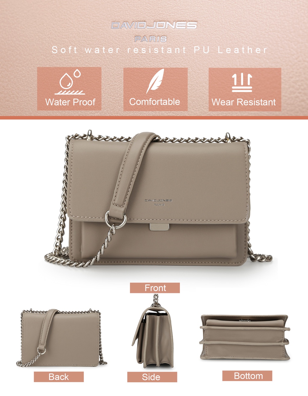 Mô tả Túi đeo chéo DAVID JONES phong cách paris nắp gập thời trang dành cho nữ - 7
