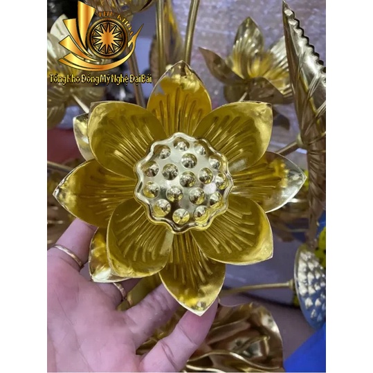 [LOẠI 1] Lọ Hoa 10 Cành Bông Hoa Sen Cỡ To Đồng Vàng Mix Đồng Đỏ Nguyên Chất Trưng Phòng Khách Hoặc Bàn Thờ