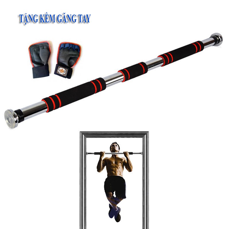 Ảnh Xà Đơn Treo Tường Gắn Cửa Không Cần Bắt Vít (Đỏ Đen) Đại Nam Sport + Tặng Kèm Găng Tay Tập Xà 2