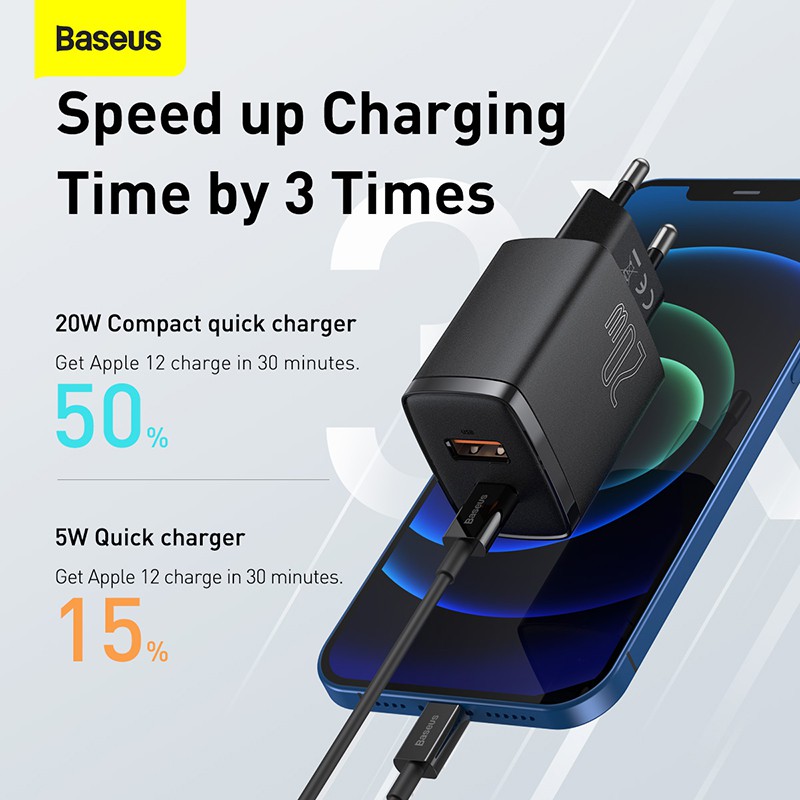 Ảnh Củ Sạc Nhanh PD 20w 2 Cổng Chính Hãng Baseus QC3.0 Cục Type-C Và USB Cho iP 13 12 11 XS X XR Xiaomi 1