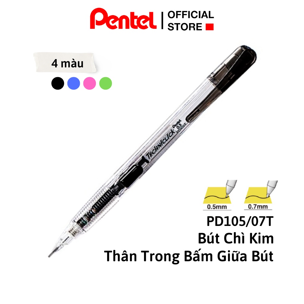 Ảnh Bút Chì Bấm Pentel PD105T 0.5mm Trong Suốt - Bút Chì Bấm Thân Ngang 2