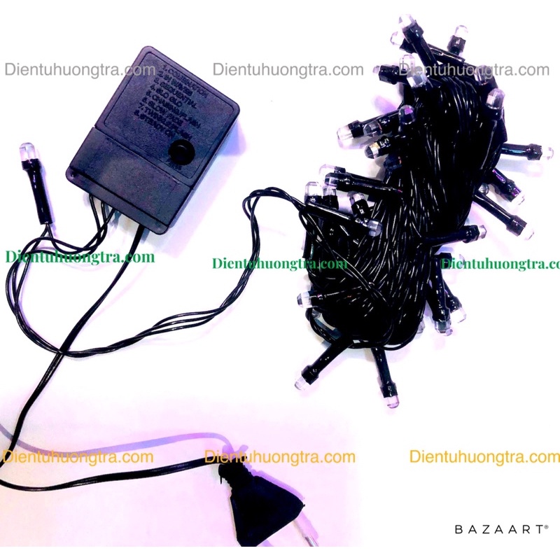 [9m] Dây đèn LED chớp dạ quang V8 lục giác dây đen dài 9m ánh sáng đa sắc