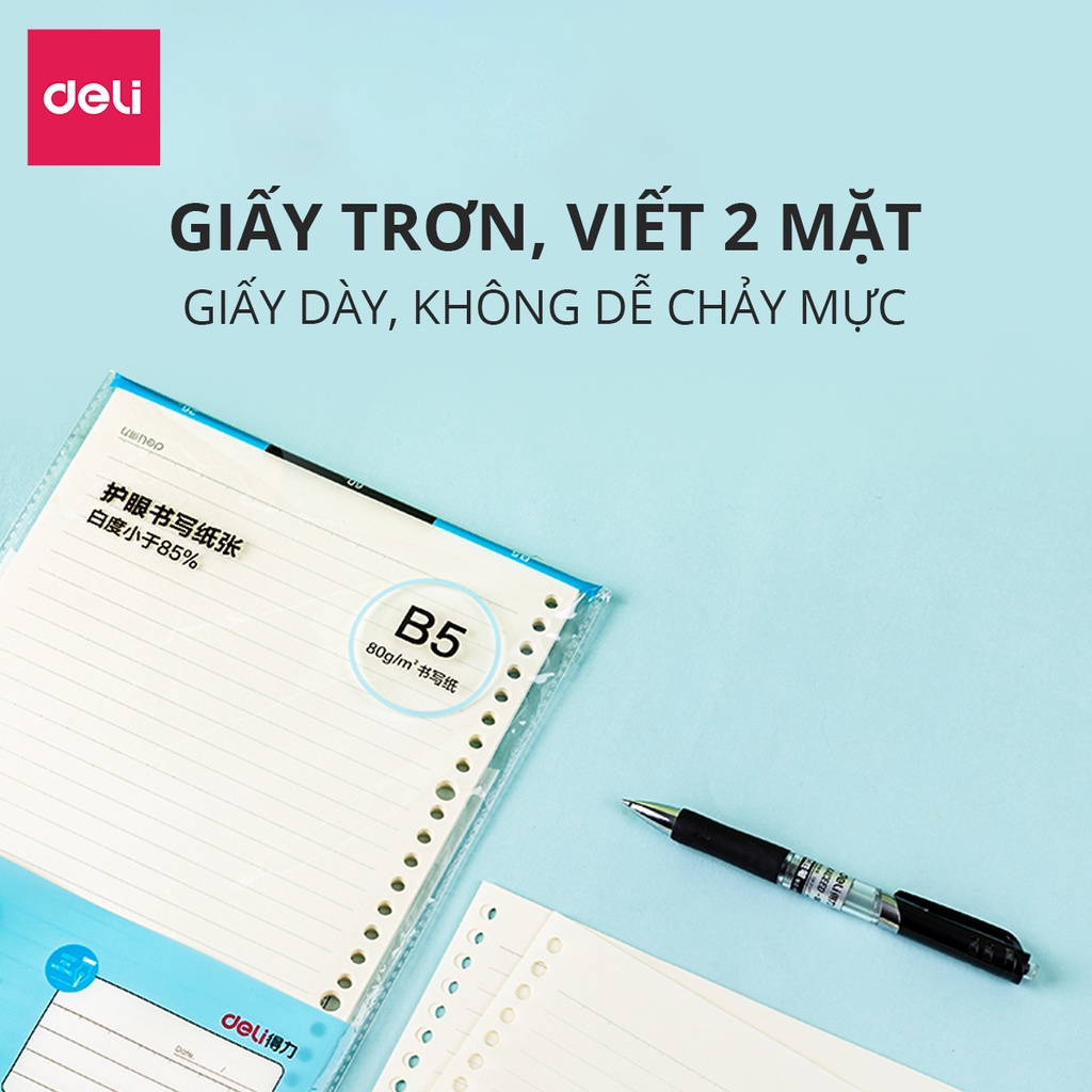 Ruột Sổ Còng Giấy Refill A5 B5 A4 Deli - Kẻ Ngang/ Caro - Giấy Chống Lóa 100/ 120 Trang - Sổ Planner Bullet Journal