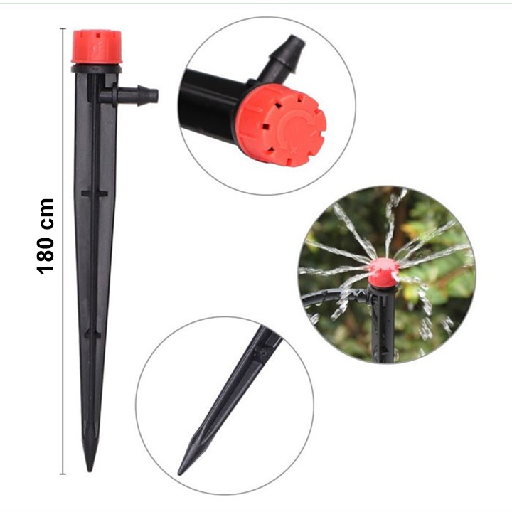 10 [ 10 cái ]Béc tưới nhỏ giọt 8 tia que cắm liền loại tốt, đầu tưới nhỏ giọt điều chỉnh lưu lượng nước và bán kính