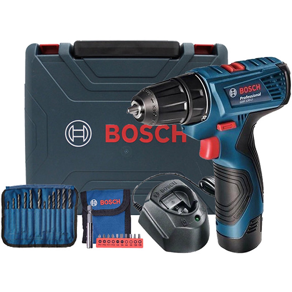 Máy Khoan Vặn Vít Dùng Pin Bosch GSR 120-LI (1 Pin, 1 Sạc) có kèm mũi khoan mũi vít