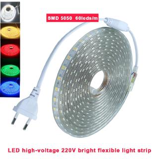 LED SMD 5050 Dải LED 220V Với phích cắm điện EU Dải đèn LED chống nước 220V Chống nước 5050 Dải đèn LED màu trắng ấm Dải đèn LED