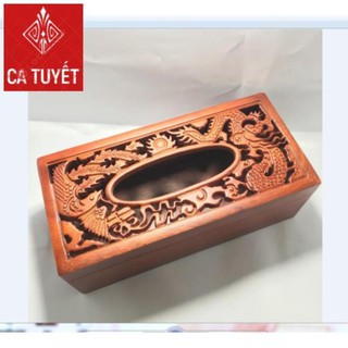 HỘP ĐỰNG GIẤY ĂN GỖ HƯƠNG SIZE ĐẠI 22CM ĐỤC CHẠM LONG PHỤNG-ẢNH THẬT