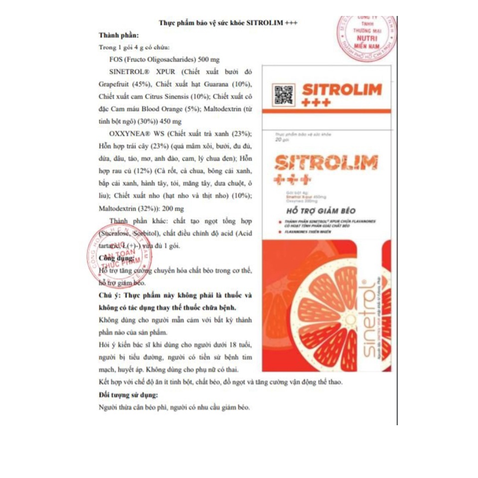 Sitrolim hỗ trợ giảm béo