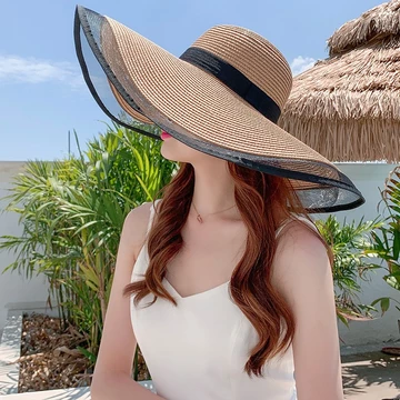 Nón rộng vành đi biển vành viền lưới rộng 15Cm cói mềm thuận tiện gấp gọn không gãy nón