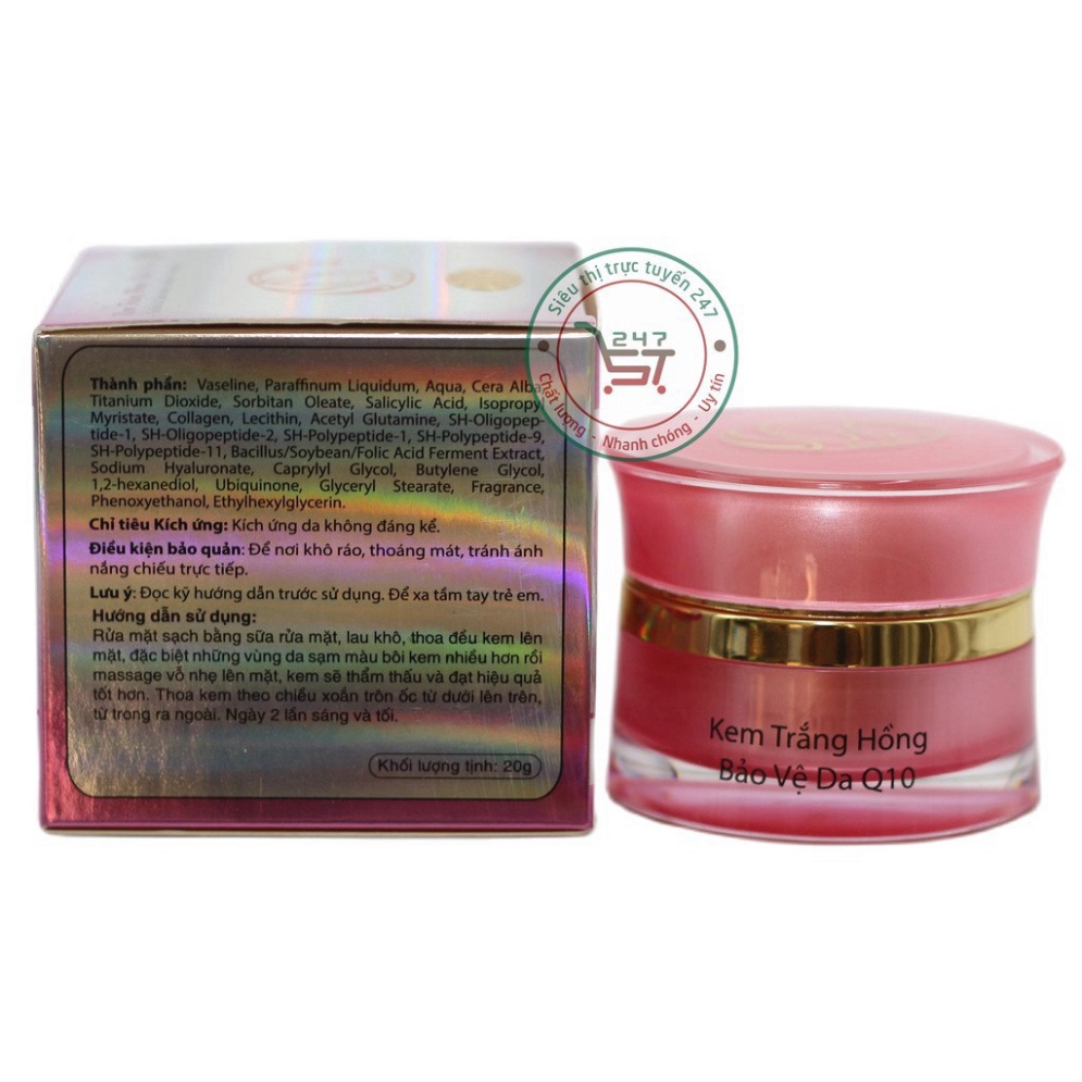 Kem dưỡng Trắng da mặt Chống nắng Dưỡng ẩm Se khít lõ chân lông nhau thai cừu Collagen SON Q10 (Hồng-trắng)