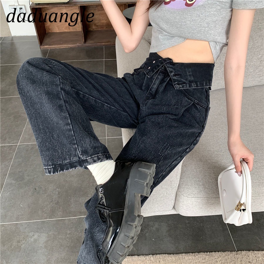 Ảnh Quần jean DADUHEY ống rộng lưng cao phối nhiều nút size lớn thời trang retro cho nữ 3