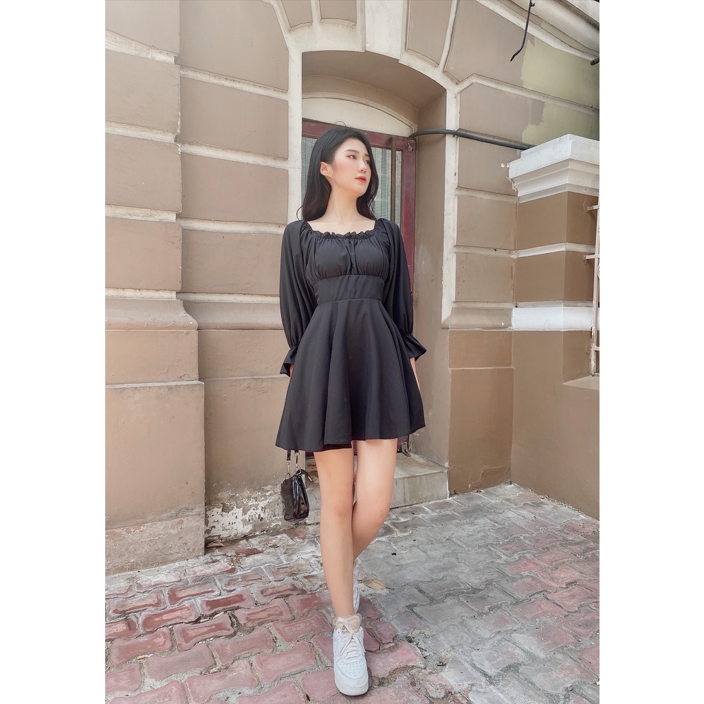 ĐẦM ĐEN THẮT DÂY CHÉO LƯNG SANG CHẢNH - LOWEN DRESS