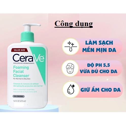 Sữa rửa mặt Cerave foaming cleanser 𝐝𝐚 𝐝𝐚̂̀𝐮 𝐦𝐮̣𝐧 𝟐𝟑6𝐦𝐥 𝟒𝟕𝟑𝐦𝐥 | Shopee ...