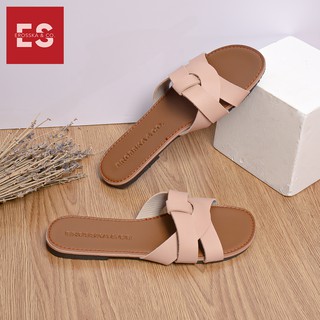 Dép nữ thời trang đế bằng Erosska đan chéo đế bệt DE028