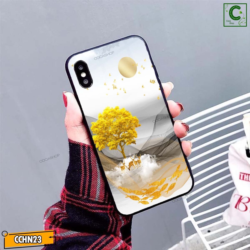 Ốp lưng iphone mặt kính cao cấp - Kim tiền vàng bên cá hươu quần hội - 6/6plus/6s/6splus/7/7plus/8/8plus/x/.....