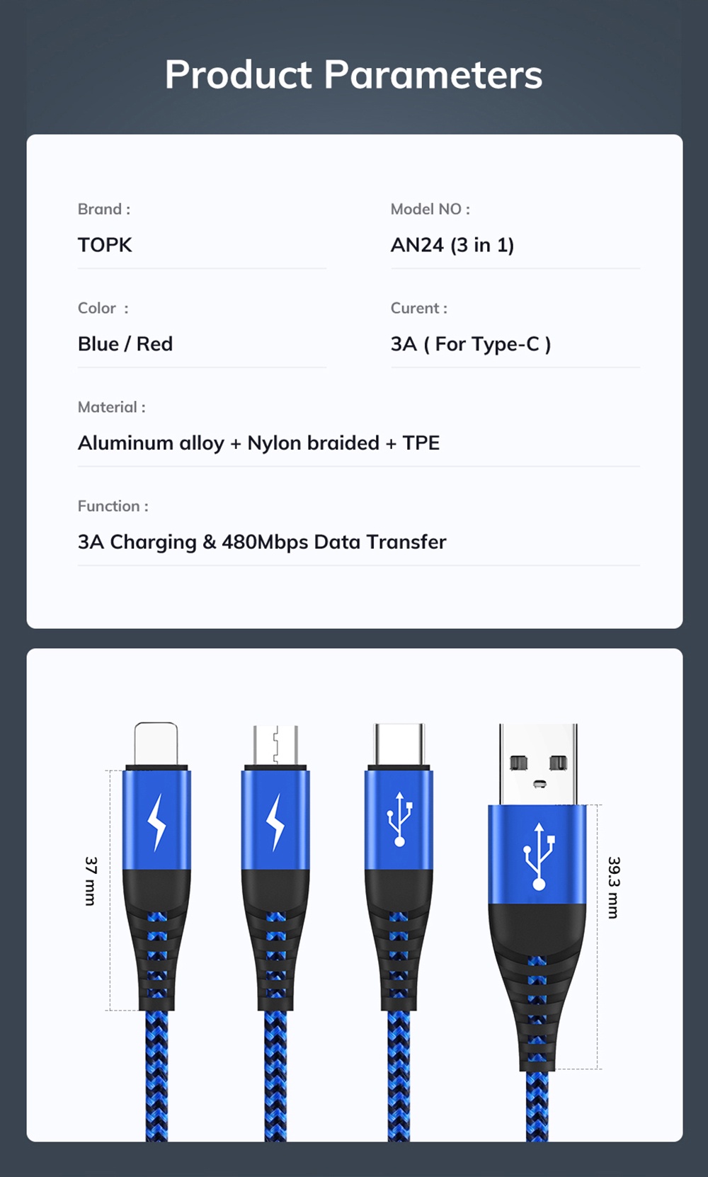 Màu sắc cáp TOPK AN24